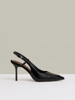 Leather Slingback Court Shoes in Black