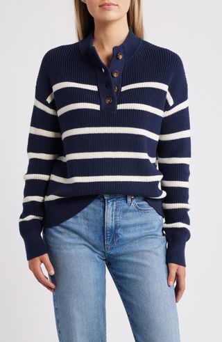 Caslon<sup>®</sup>, Half Button Pima Cotton Blend Sweater