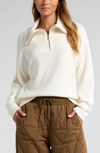 Zella, Cozy Quarter Zip Rib Pullover Sweater