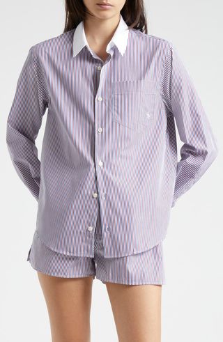 Stripe Cotton Button-Up Shirt