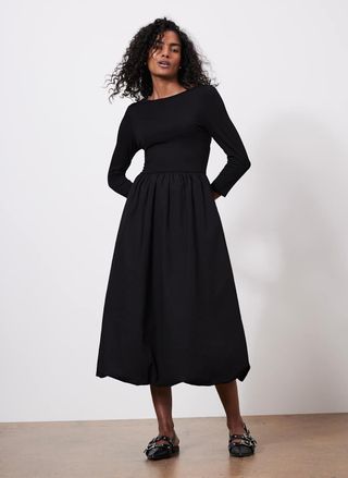 Black Bubble Hem Jersey Midi Dress