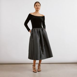 Velvet & Taffeta Midi Dress