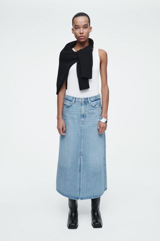 A-Line Denim Midi Skirt