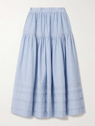 Sebastiane Tiered Striped Organic Cotton-Voile Midi Skirt