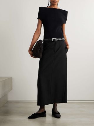 Recycled-Woven Midi Skirt