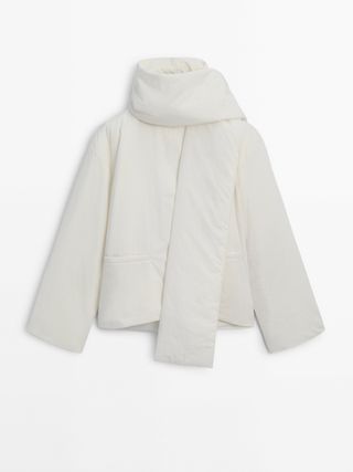 Buttoned Puffer Jacket With Scarf