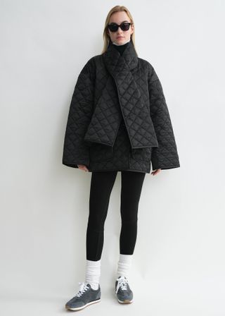 Quilted Scarf Jacket Black