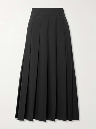 Belted Pleated Wool-Blend Midi Wrap Skirt