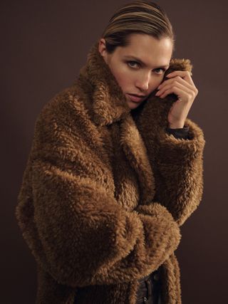 Teddy Coat With Wool in Brown