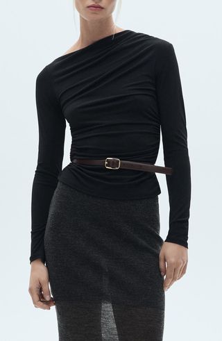 Asymmetric Gathered Long Sleeve Top