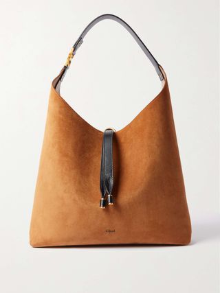 Marcie Leather-Trimmed Suede Shoulder Bag