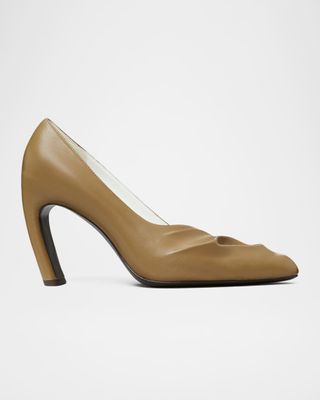 Sculpted Peep-Toe Leather Pumps