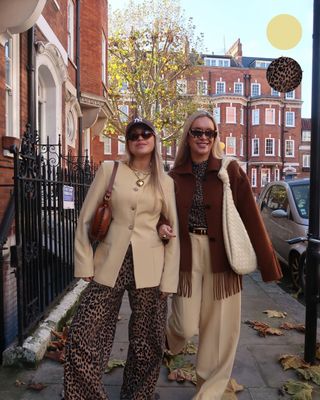 two girls wearing lemon yellow tailoring and leopard print