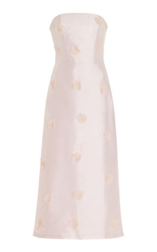 Exclusive Flower-Embellished Satin Midi Dress