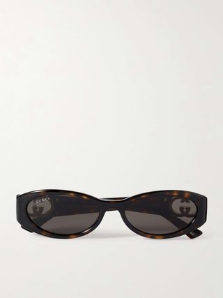 Oval-Frame Tortoiseshell Acetate Sunglasses