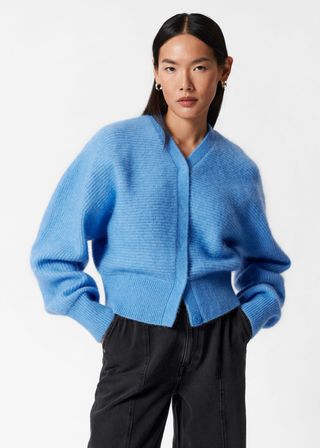 Mohair-Blend Rib-Knit Cardigan