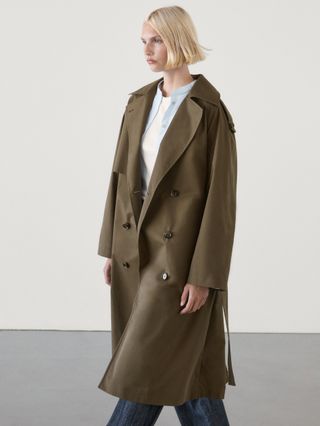 Cotton Blend Trench Coat With Shoulder Tab Detail