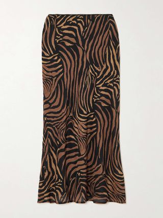 Ardith Tiger-Print Silk-Satin Midi Skirt