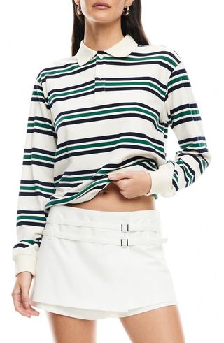 Leisure Stripe Long Sleeve Cotton Polo Shirt