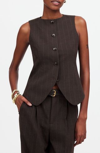 Pinsttripe Scoop Neck Single Breasted Vest