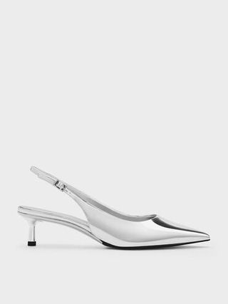 Curtis Metallic Pointed-Toe Kitten-Heel Slingback Pumps