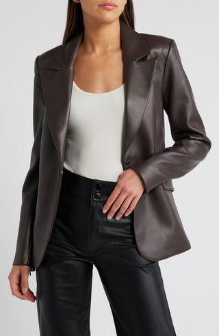 Good American, Sculpted Faux Leather Blazer