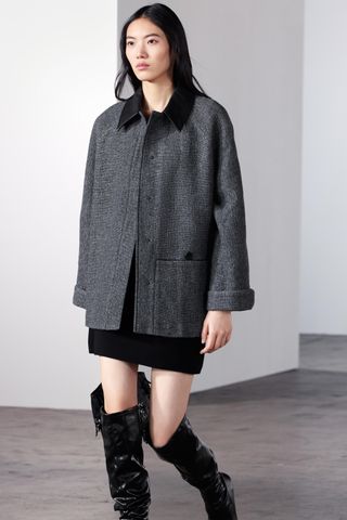 Leather Collar Coat Zw Collection