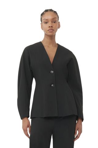 Black Fitted Drapey Melange Blazer