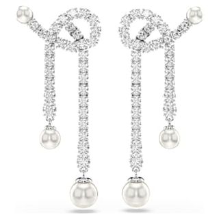 Matrix Drop Earrings, Crystal Pearl, Round Cut, White, Rhodium Plated