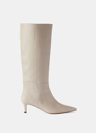 Cream Leather Long Boots