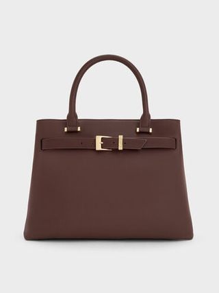 Voyager Leather Belted Trapeze Tote Bag