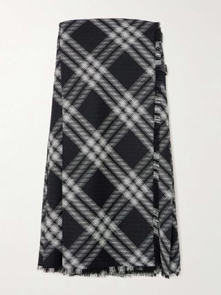 Strapless Leather-Trimmed Checked Wool Mini Dress