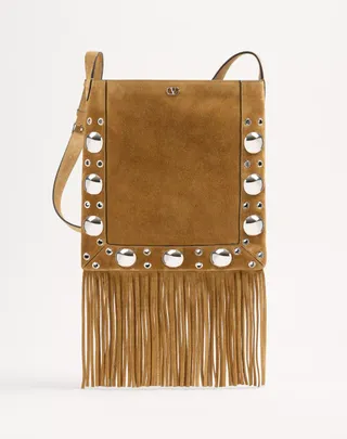 Valentino Garavani, Valentino Garavani NellcÔte Suede Shoulder Bag With Fringes