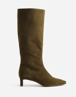 Madewell, The Dimes Kitten-Heel Knee Boots in Shaded Olive