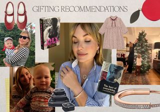 Chic holiday gift guide collage featuring Who What Wear co-founder Hillary Kerr.