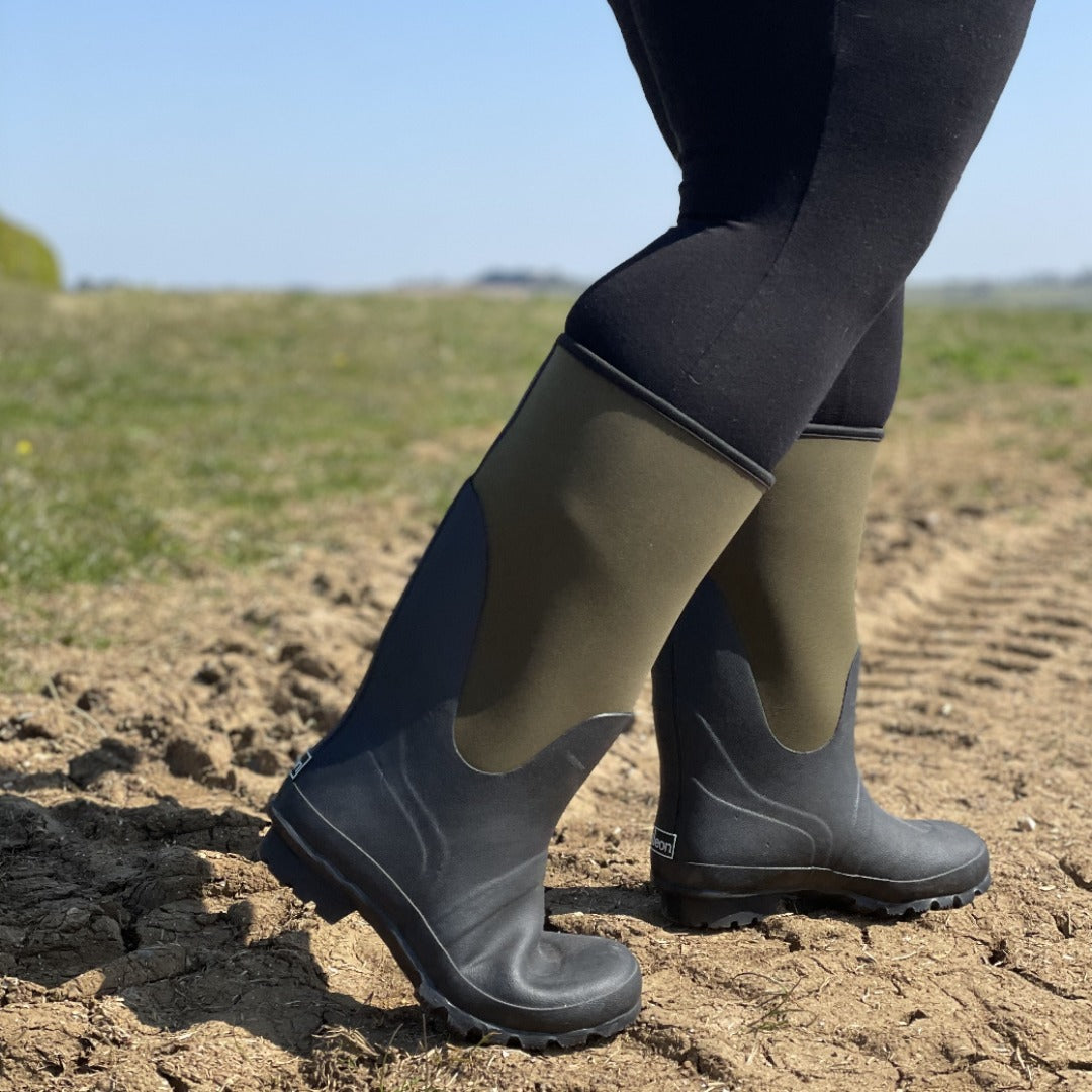 Extra Wide Calf Neoprene Rubber Rain Boots Green Up to 20 inch Calf Wide in Foot and Ankle