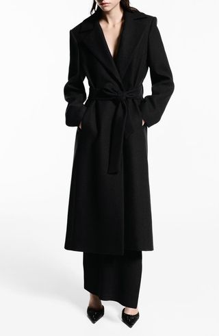 Dolce Wool Blend Wrap Coat With Removable Faux Fur Collar