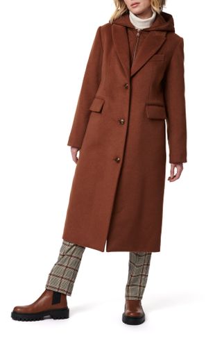 Bernardo, Long Coat With Hooded Quilted Bib