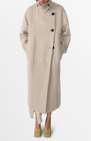 Asymmetric Double Breasted Wool Blend Coat