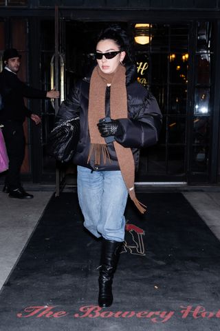 celebrity puffer coat outfits