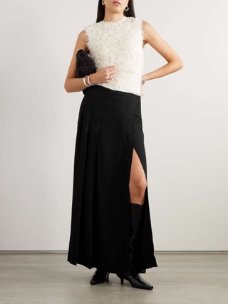 Pleated Crepe Maxi Wrap Skirt