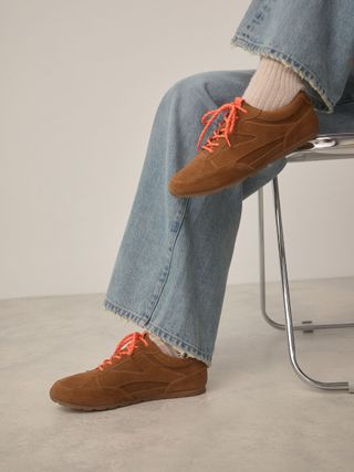 Tan Brown Premium Leather Slim Lace-Up Trainers