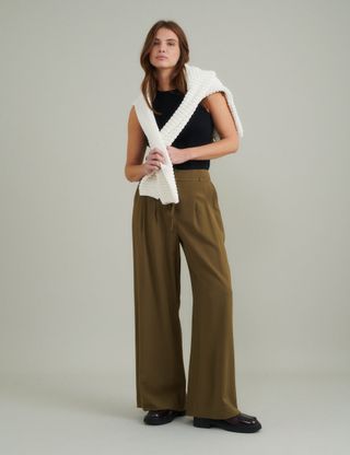 Green Tie Waist Wide Leg Trousers