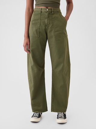 Mid Rise Twill Barrel Pants