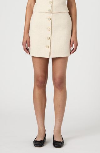 Textured Button Front Miniskirt