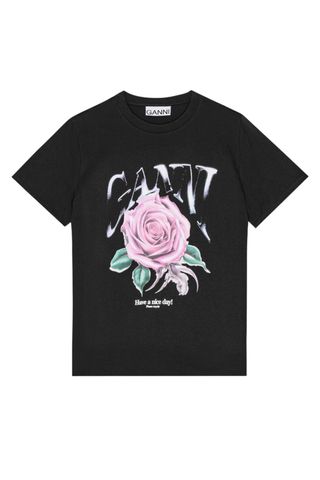 Ganni, Black Rose Relaxed T-Shirt