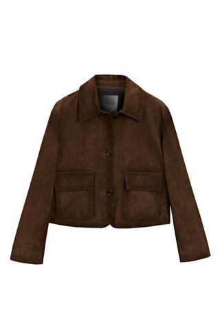 Massimo Dutti, Short Suede Leather Jacket With Pocket Details