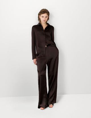 Satin Elasticated Waist Wide Leg Trousers