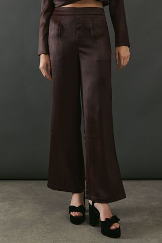 Crackled Satin High Waisted Wide Leg Trouser