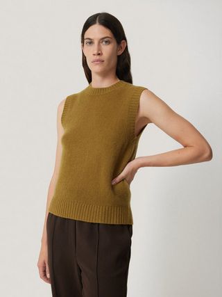 Cashmere Crew Neck Tank | Light Olive